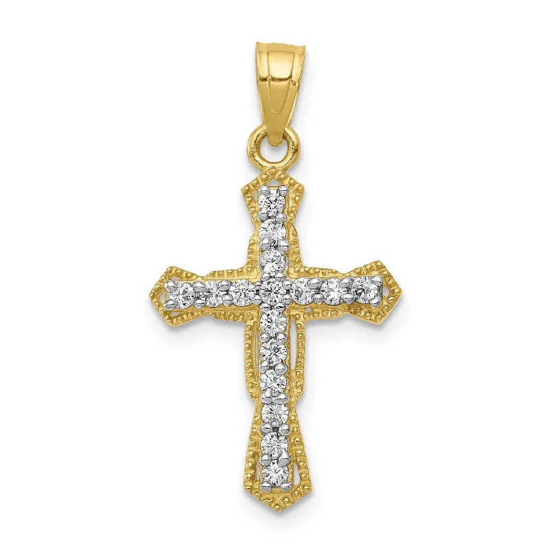 10KT Yellow Gold Cubic Zirconia 25X16MM Cross Pendant. Chain Not Included