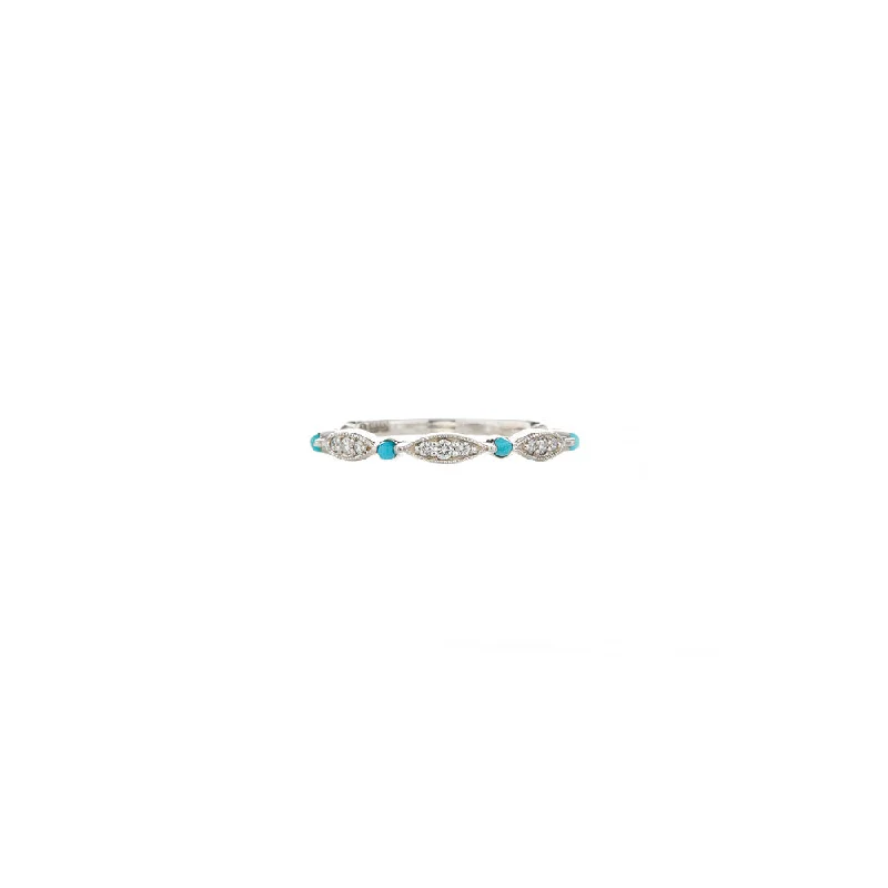 14 Karat White Gold Diamond and Turquoise Ring