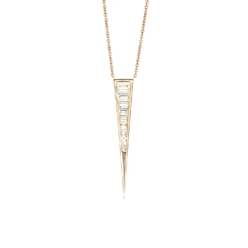 18 Karat Rose Gold Trikon Diamond Baguette Pendant