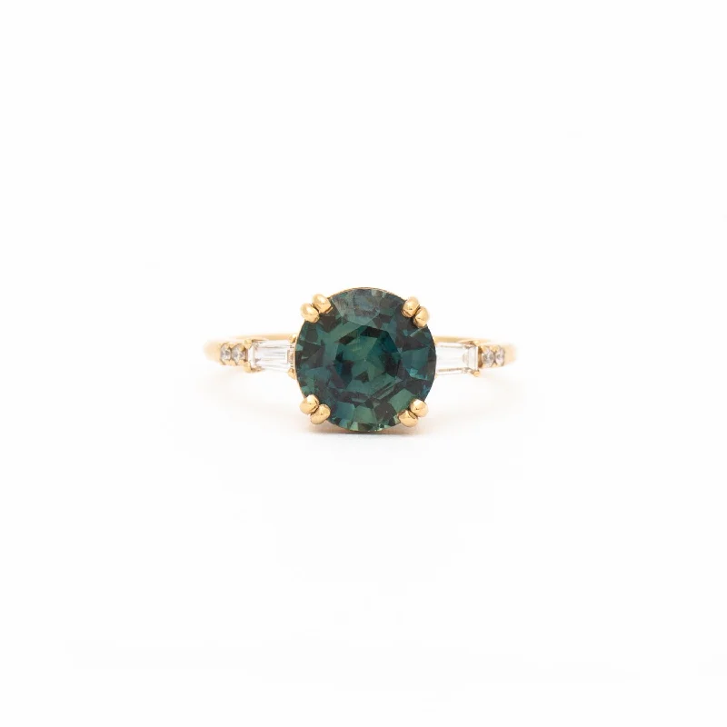 3.20 ct Teal Round Sapphire Sylvie Ring