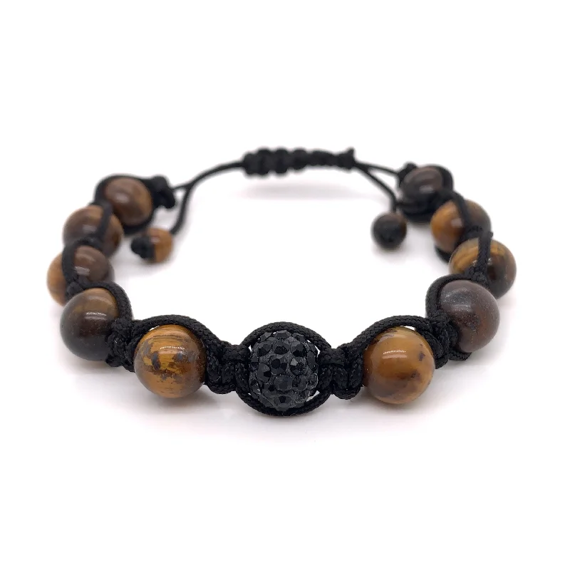 Tigers Eye and CZ Bead Adjustable Bracelet / BDB0006