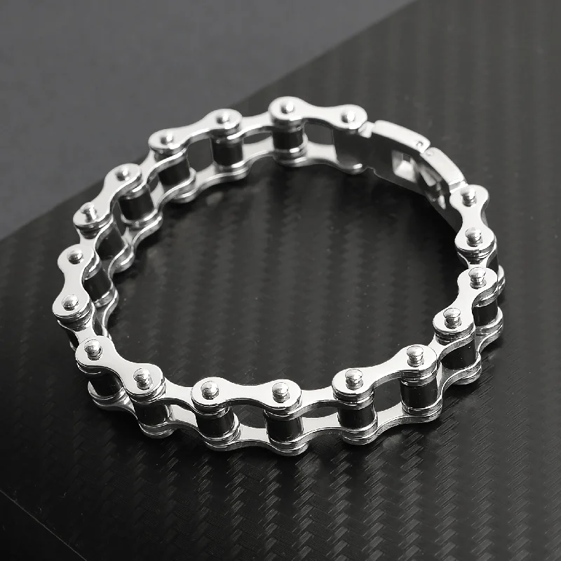 Stainless Steel And Black Bike Chain Bracelet / BRJ2071