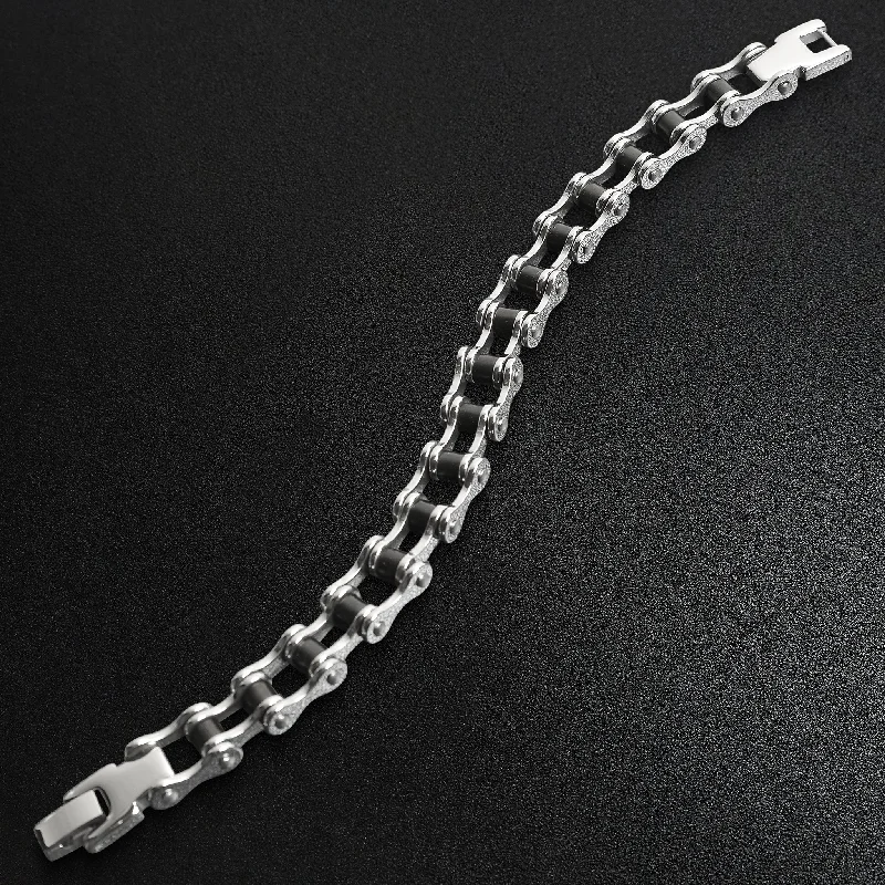 Stainless Steel And Black Bike Chain Bracelet / BRJ2071