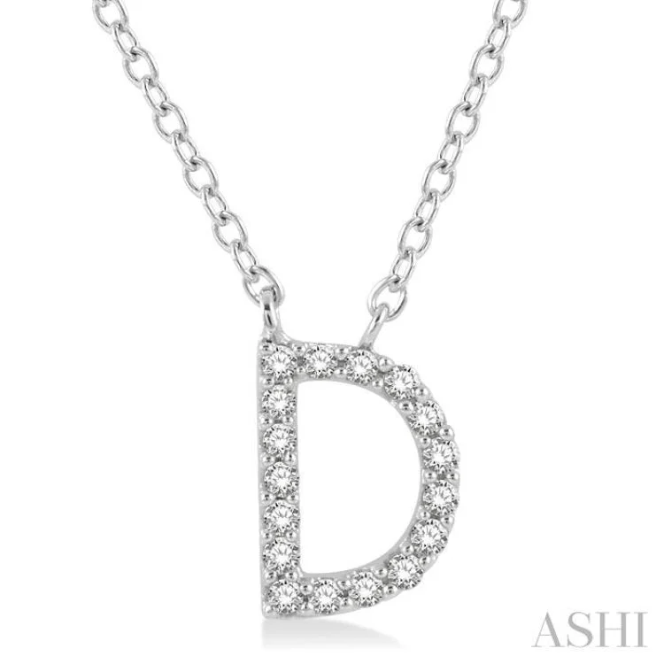 1/20 Ctw Initial 'D' Round Cut Diamond Pendant With Chain in 14K White Gold