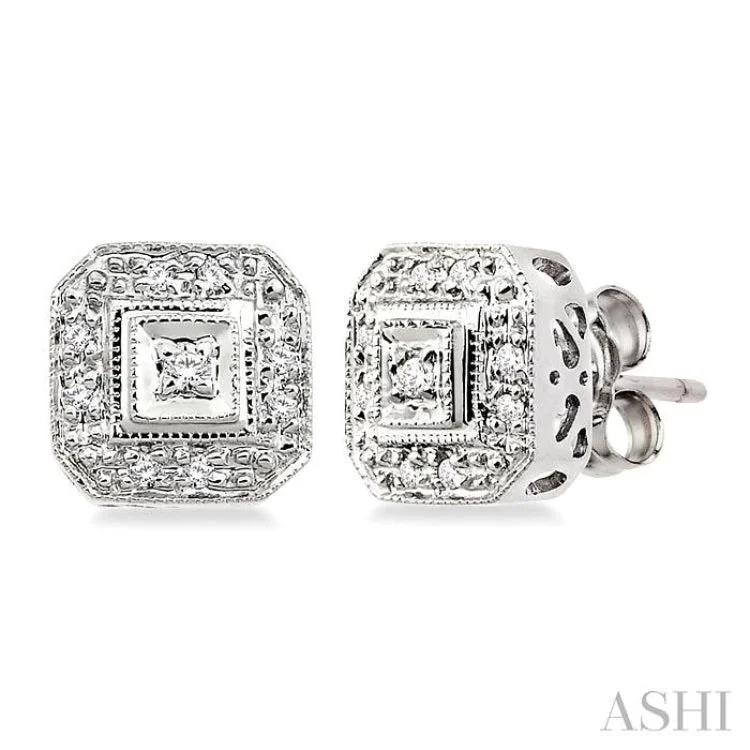 1/10 Ctw Single Cut Diamond Vintage Earrings in 14K White Gold