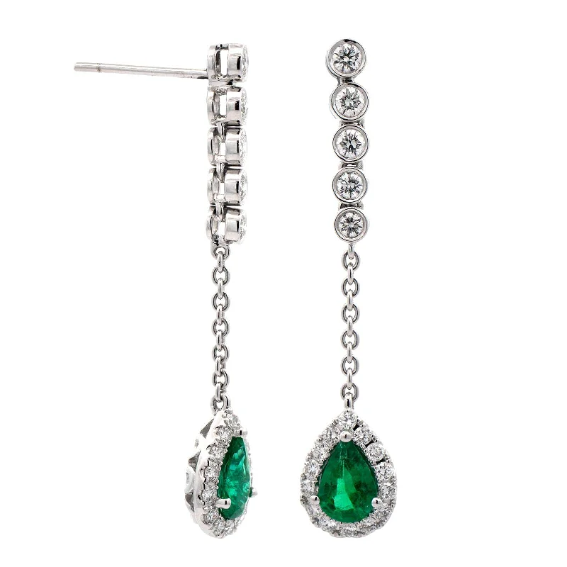 18K White Gold Emerald and Diamond Drop Earrings