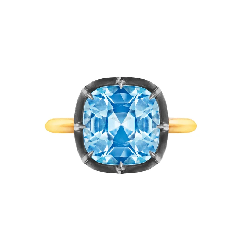 Collet Cushion-Cut Ring - Blue Topaz