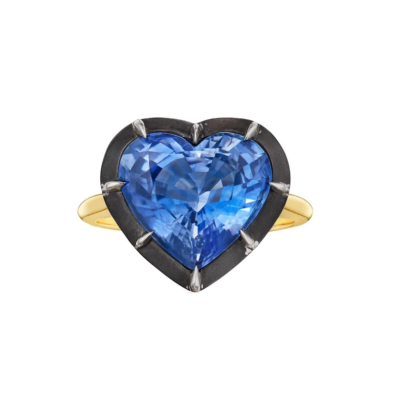 Collet Heart-Shaped Ring - Blue Sapphire