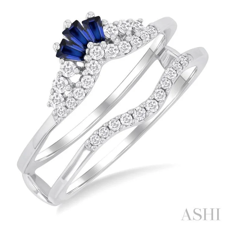 2.55X1.8MM Baguette Cut Sapphire and 1/4 ctw Round Cut Diamond Crown Precious Insert Ring in 14K White Gold