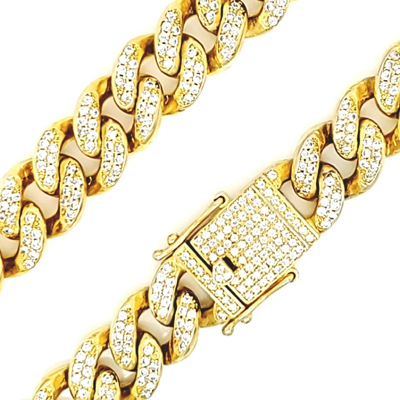 Gold PVD Coated Over Brass Cubic Zirconia Cuban Bracelet / BRJ9085