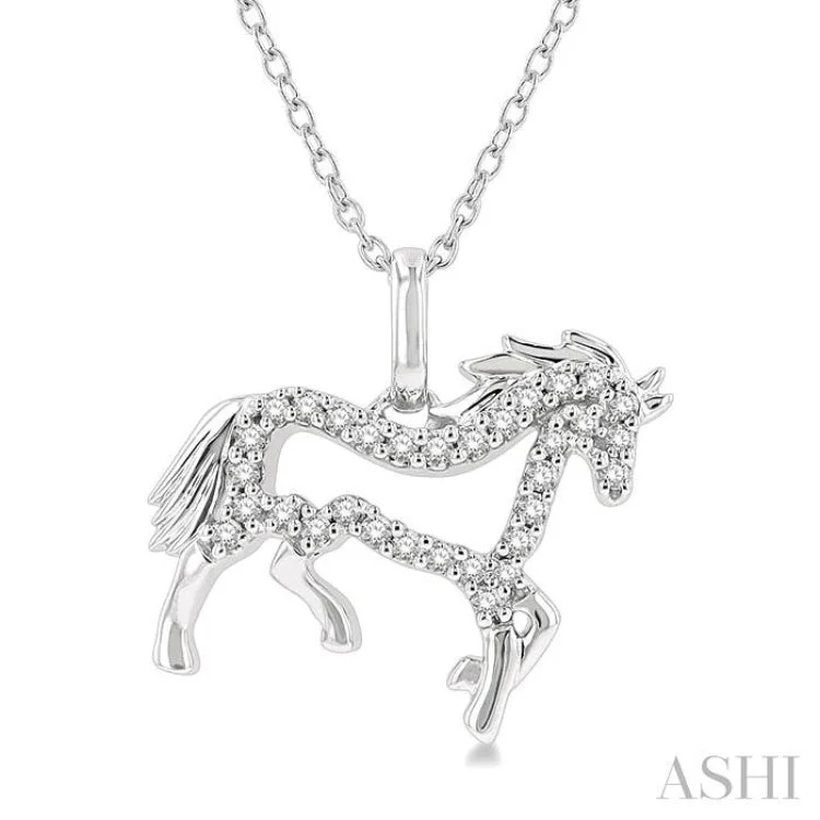 1/8 Ctw Horse Symbol Petite Round Cut Diamond Fashion Pendant With Chain in 10K White Gold