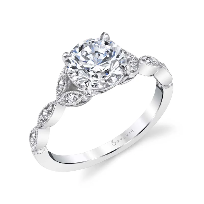 18K White Gold Diamond Floral Engagement Ring Setting