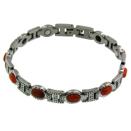 Stainless Steel Magnetic Bracelet with Germanium & Rust Stone / MBL0033