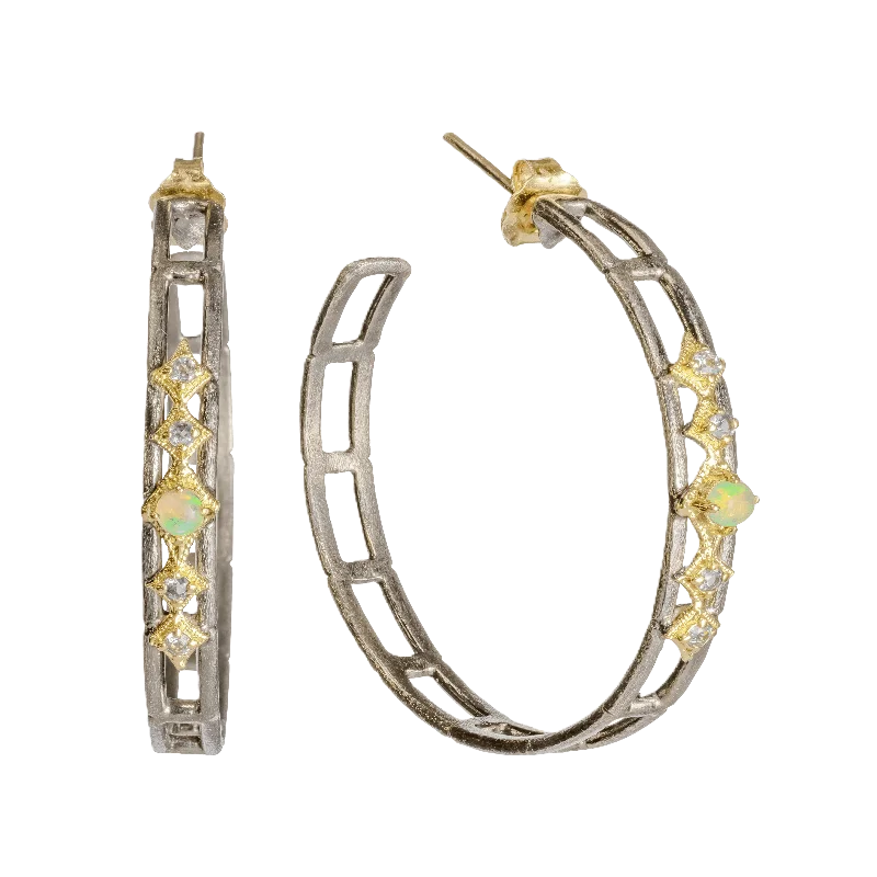 Armenta 18K Yellow Gold and Sterling Silver Opal and Spinel Hoop Earrings