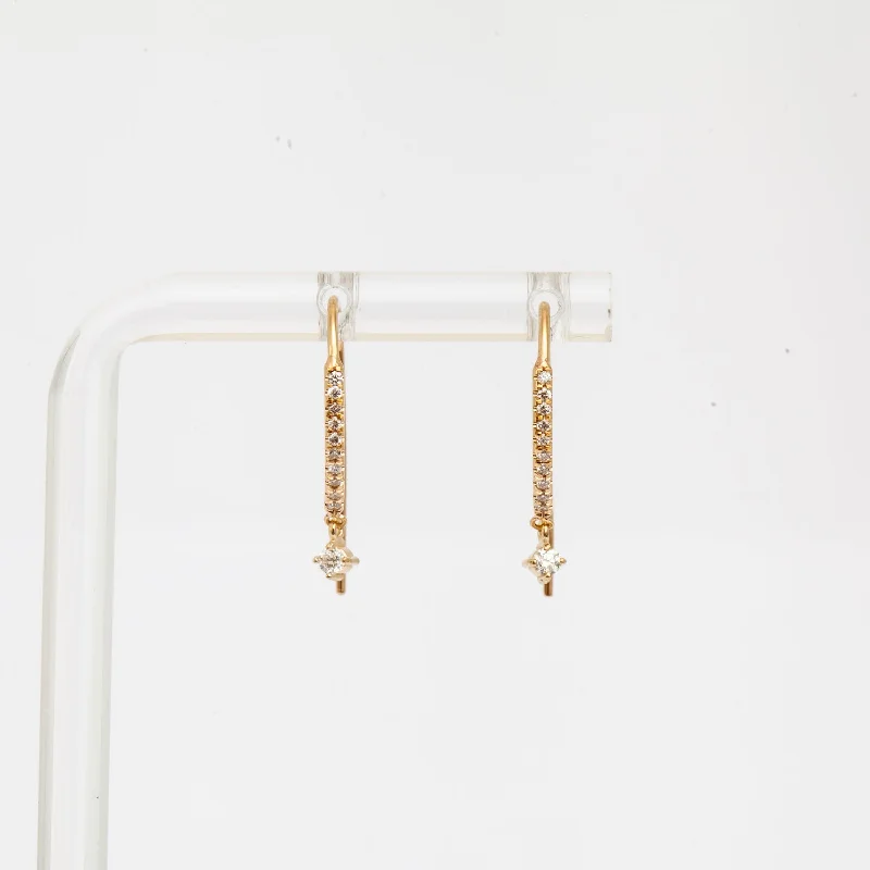 Pavé Diamond Bar & Dangling Diamond Short Wire Threader Earrings