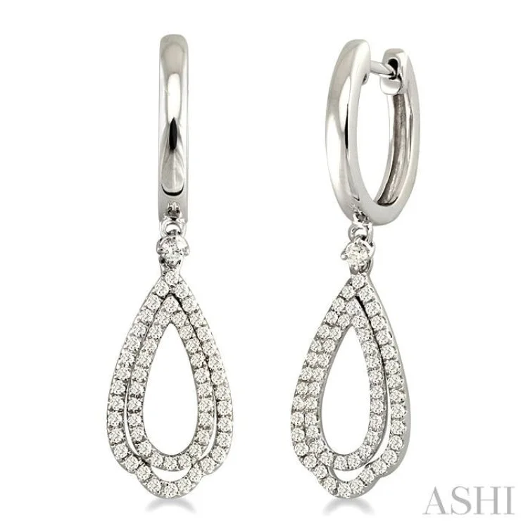 1/2 Ctw Round Cut Diamond Tear Drop Earrings in 14K White Gold