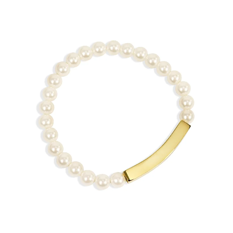 Pearl Engravable Stretch Curved Bar Bracelet / SBB0321