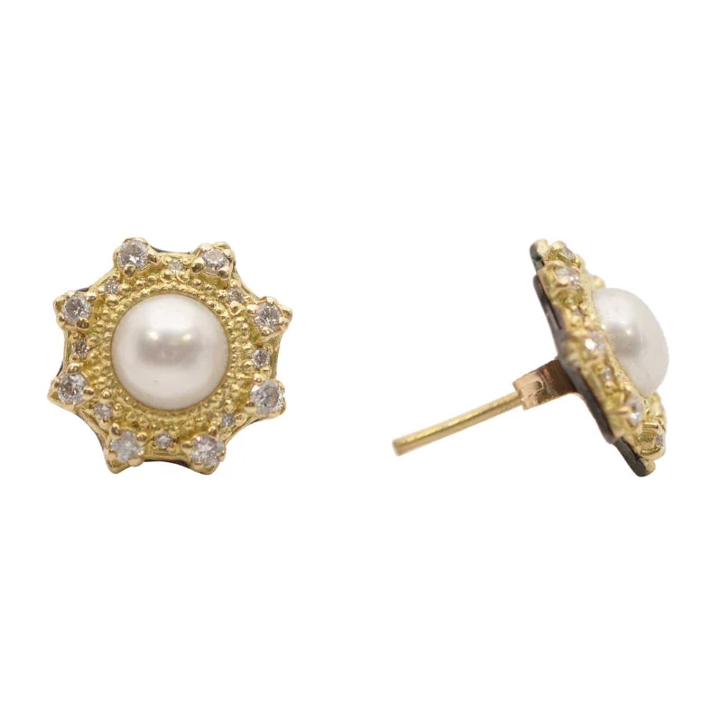 Armenta 18K Yellow Gold and Sterling Silver Pearl and Diamond Stud Earrings