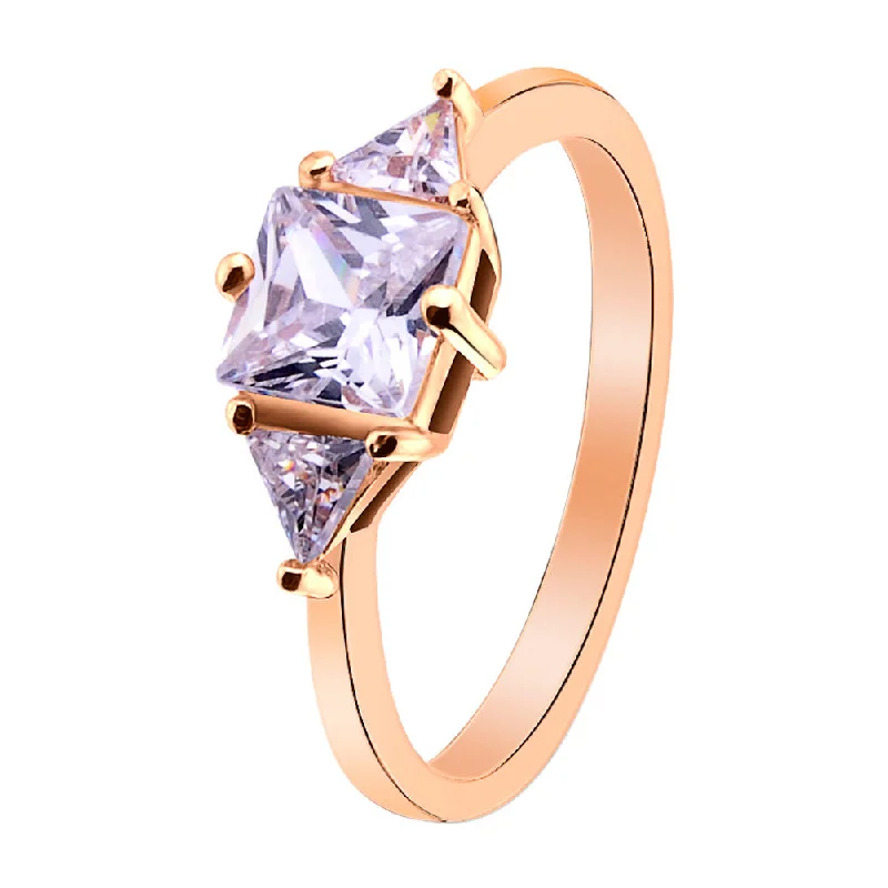 Purple CZ With Accent CZ Stones Rose Gold Over Brass Ring / FSR0008