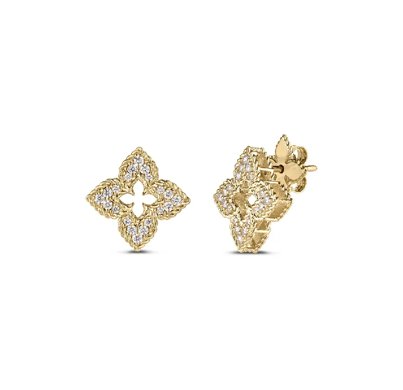 Roberto Coin Venetian Princess Yellow Gold Diamond Flower Earrings