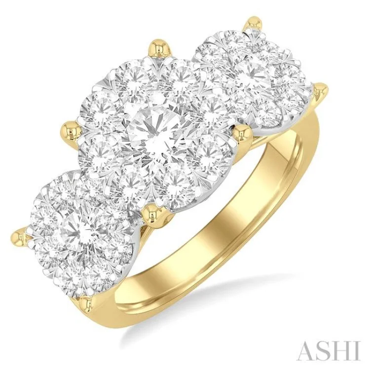 3 Ctw Lovebright Round Cut Diamond Ring in 14K Yellow and White Gold