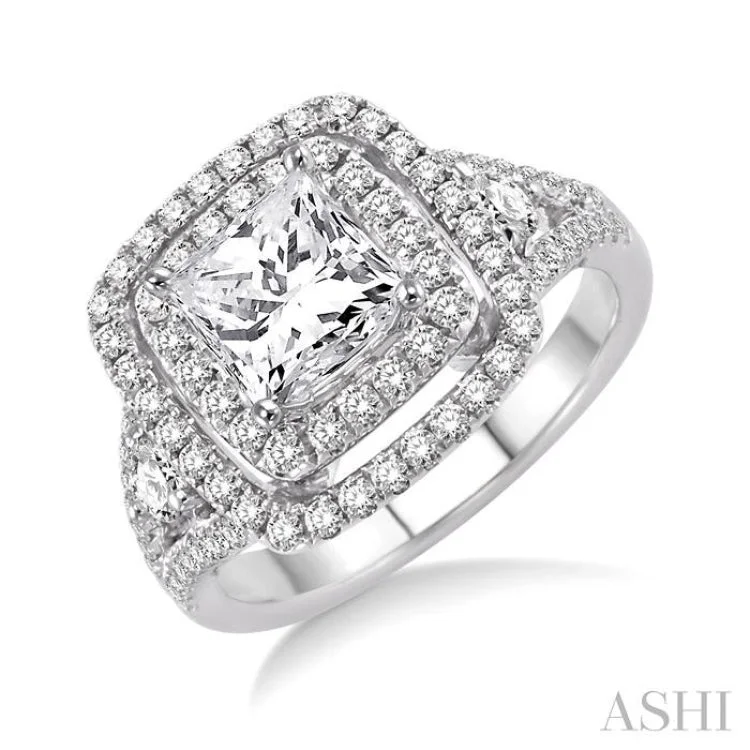 7/8 Ctw Diamond Semi-Mount Engagement Ring in 14K White Gold