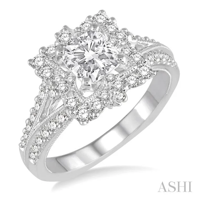 3/4 Ctw Round Diamond Semi-Mount Engagement Ring in 14K White Gold