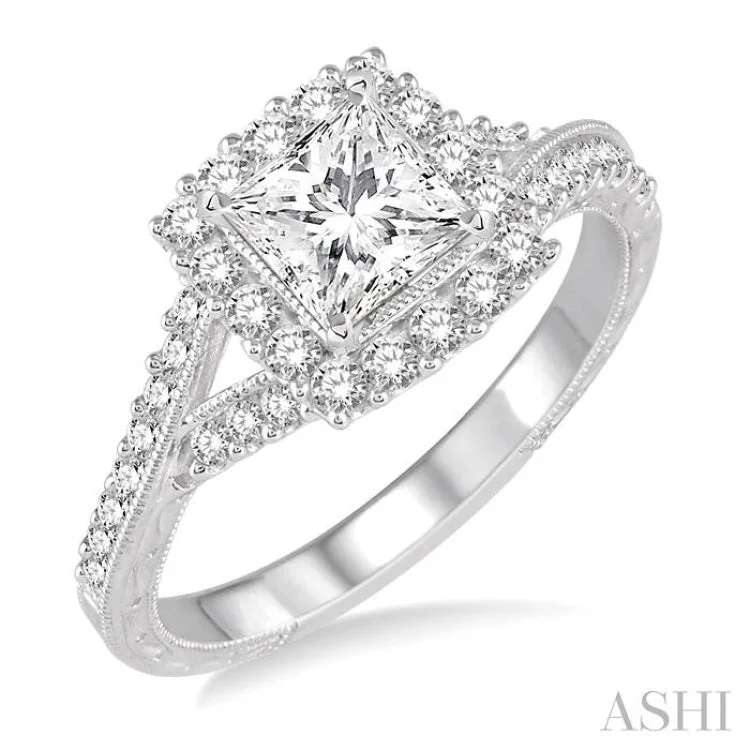 1/2 Ctw Round Diamond Semi-Mount Engagement Ring in 14K White Gold