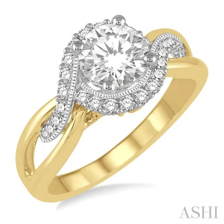 1/3 Ctw Round Diamond Semi-Mount Engagement Ring in 14K Yellow and White Gold