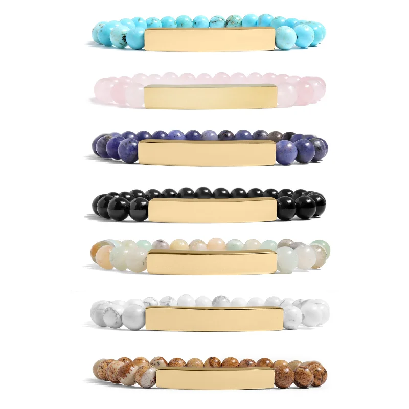 Semi Precious Natural Stone Engravable Stretch Curved Bar Bracelets / SBB0278