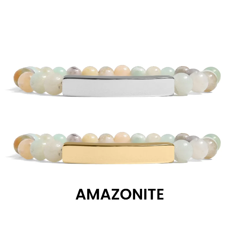 Semi Precious Natural Stone Engravable Stretch Curved Bar Bracelets / SBB0278