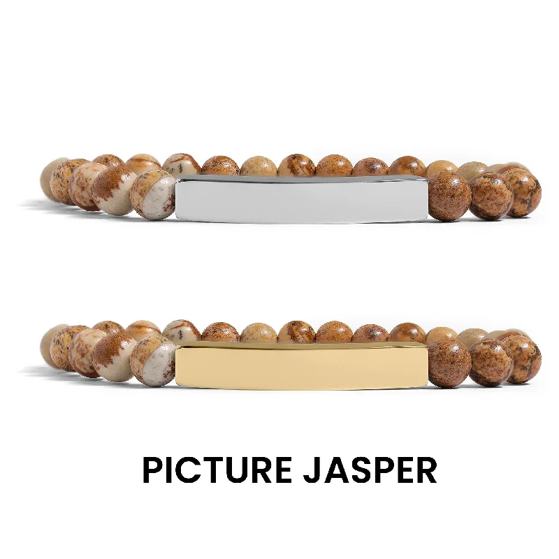 Semi Precious Natural Stone Engravable Stretch Curved Bar Bracelets / SBB0278