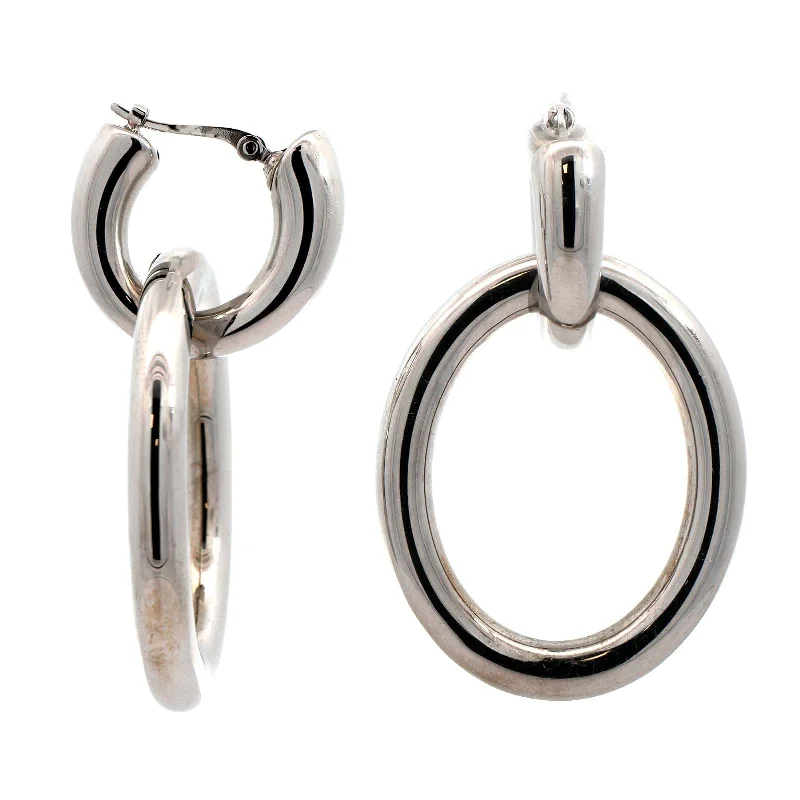 Sterling Silver Oval Tapered Hoop Earrings