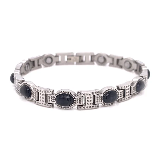 Stainless Steel Black Stone Magnetic Bracelet / MBL0039