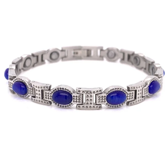 Stainless Steel Blue Stone Magnetic Bracelet / MBL0036