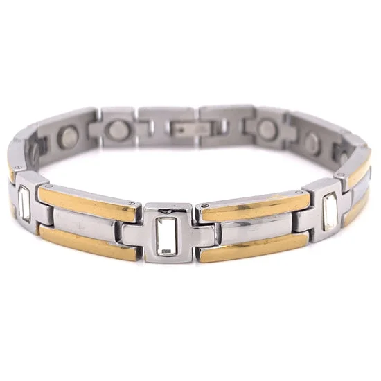 Stainless Steel & Gold PVD Coated Germanium Magnetic Bracelet / MBL0031