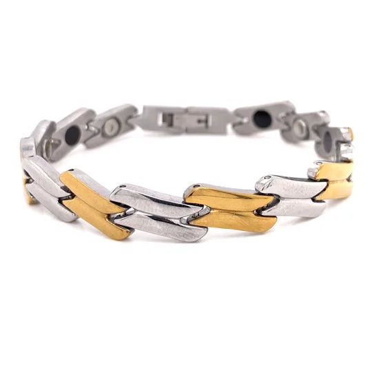 Stainless Steel And Gold PVD Coated Magnetic Bracelet / MBL024