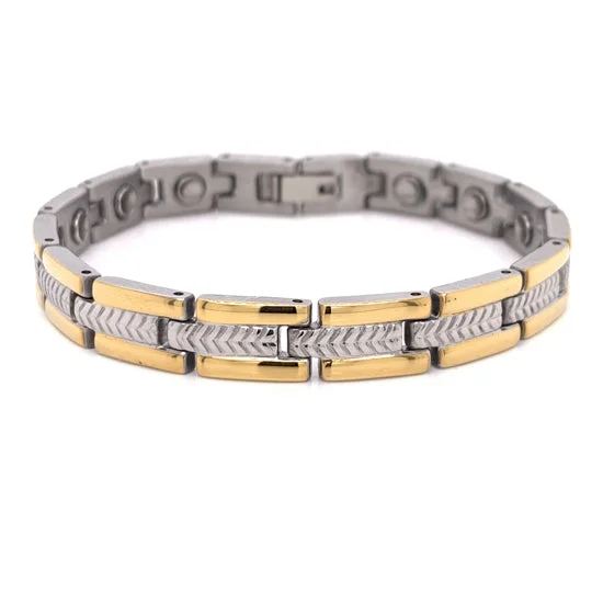 Stainless Steel And Gold PVD Coated Magnetic Bracelet / MBL026