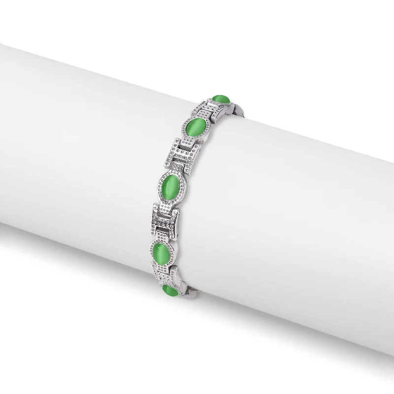 Stainless Steel Magnetic Bracelets With Green Stone & Germanium / MBL0037