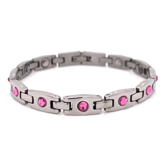 Stainless Steel Pink CZ Breast Cancer Awareness Magnetic Bracelet / MBL025