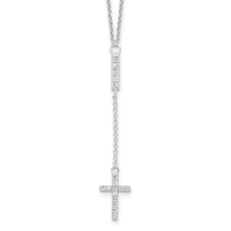 Sterling Silver Cubic Zirconia 16-inch Cross Necklace