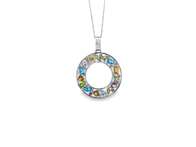 White Gold Multi-Colored Gemstone and Diamond Pendant