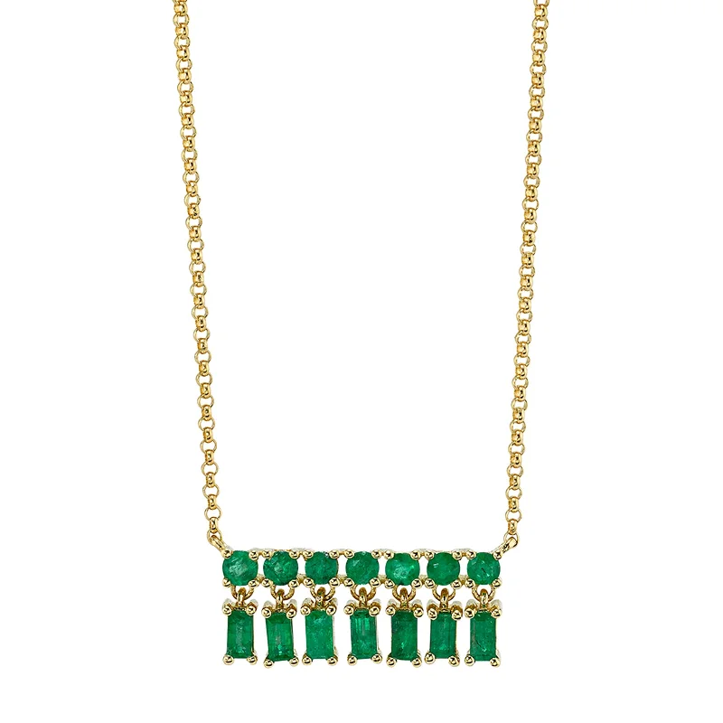 Extra Small Emerald Bar Dangle Necklace - Yellow Gold