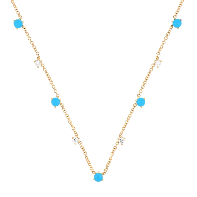 Multi Turquoise & Diamond Necklace - Rose Gold