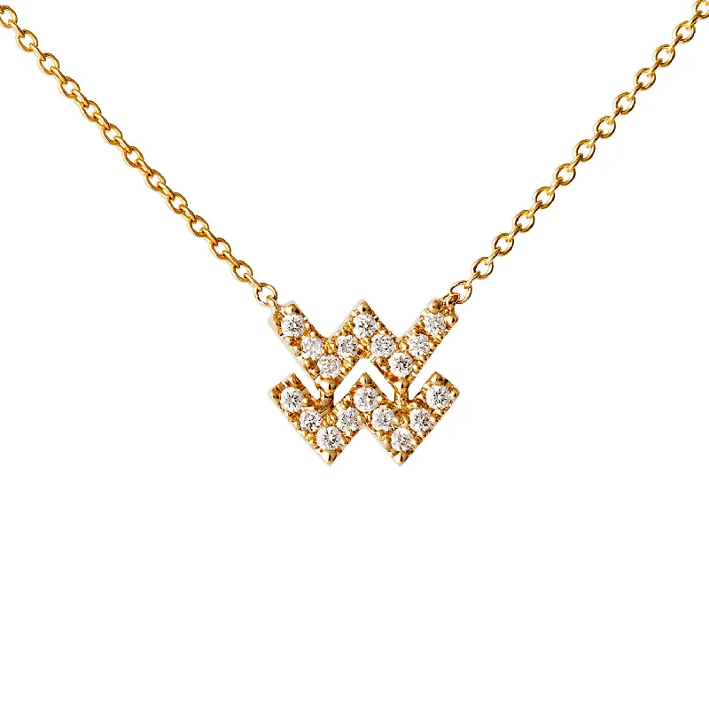 Star Sign Aquarius Diamond Necklace - Yellow Gold