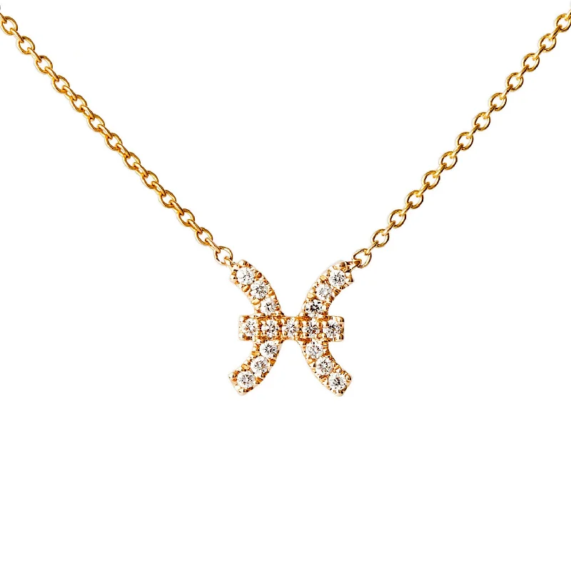 Star Sign Pisces Diamond Necklace - Yellow Gold