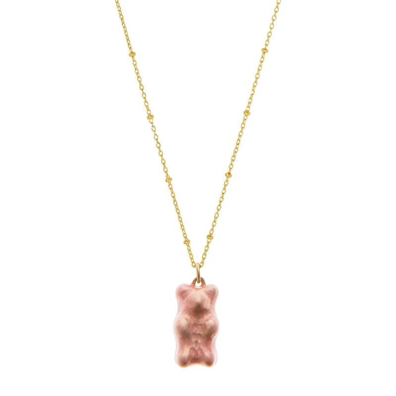 Gummy Pendant Necklace - Bubblegum & Dotted Gold