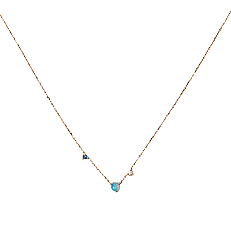 Three Step Necklace - Sapphire, Opal & Diamond