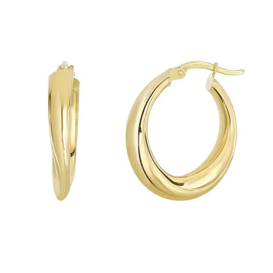 14K Yellow Gold 5x20mm Graduated Oval Hoop Earring