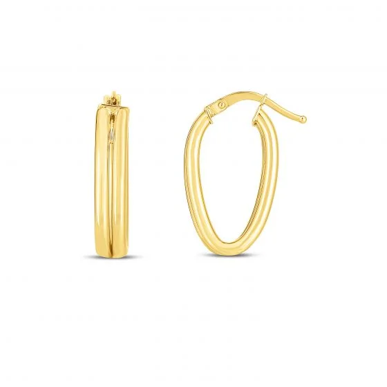 14K Yellow Gold Double Oval Hoop Earrings with Hinged Clasp